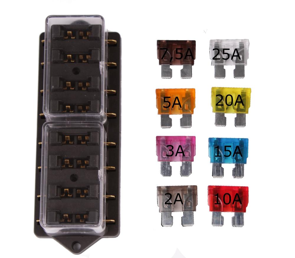 8 fach Sicherungshalter SI8A + 8 KFZ Sicherungen