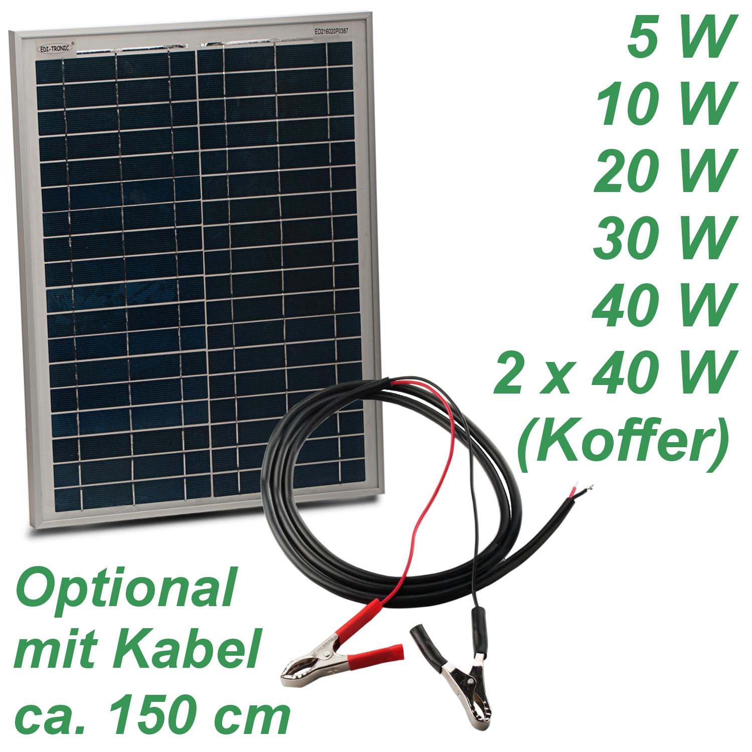 Solarpanels 5 / 10 / 20 / 30 / 40/ 2 x 40 W + Kabel
